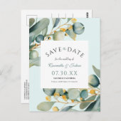Elegante Waterverf Eucalyptus Boho Bewaar de datum Briefkaart (Voorkant / Achterkant)