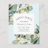 Elegante Waterverf Eucalyptus Boho Bewaar de datum Briefkaart (Voorkant)