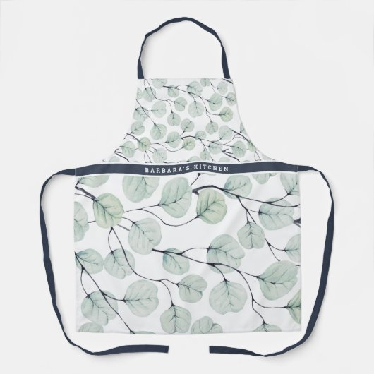 Elegante Waterverf eucalyptus botanisch monogram Schort (Voorkant)