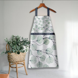 Elegante Waterverf eucalyptus botanisch monogram Schort