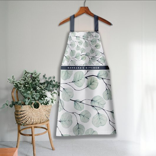Elegante Waterverf eucalyptus botanisch monogram Schort