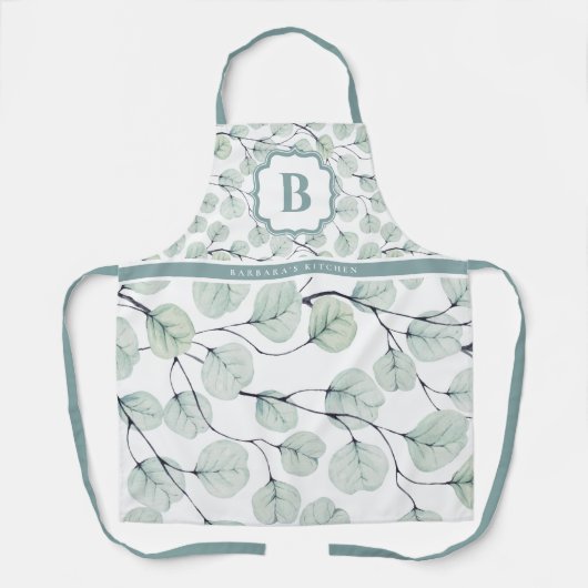 Elegante Waterverf eucalyptus botanisch monogram Schort (Voorkant)