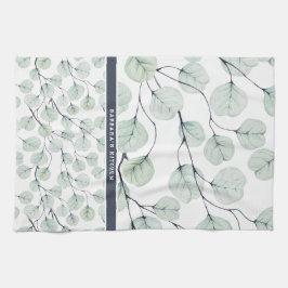 Elegante Waterverf eucalyptus botanisch monogram Theedoek