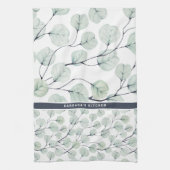 Elegante Waterverf eucalyptus botanisch monogram Theedoek (Verticaal)