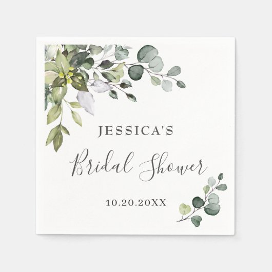 Elegante waterverf Eucalyptus bruidsfeest papier Servet (Voorkant)