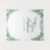 Elegante Waterverf Eucalyptus Bruiloft Foto Booth Wandkleed (Voorkant (horizontaal))