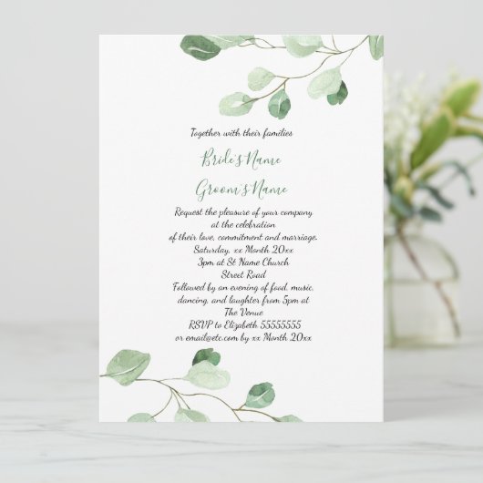 Elegante waterverf eucalyptus bruiloft kaart (Staand voorkant)