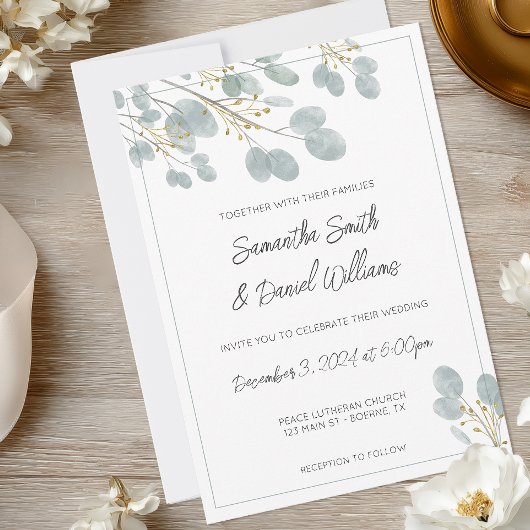 Elegante waterverf Eucalyptus bruiloft Kaart