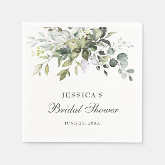 Elegante waterverf Eucalyptus bruiloftsborrel papi Servet (Voorkant)