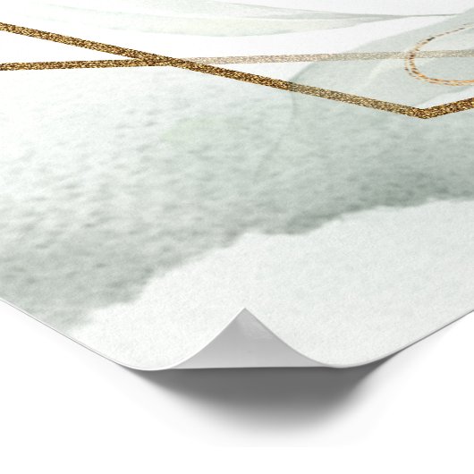 Elegante waterverf eucalyptus en witte rozen goud poster (Hoek)