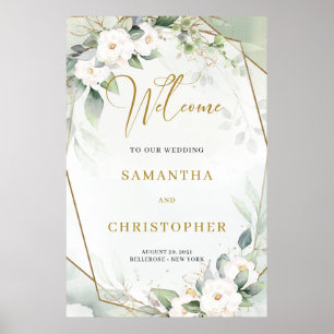 Elegante waterverf eucalyptus en witte rozen goud poster