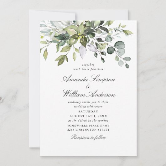 Elegante Waterverf Eucalyptus foto QR bruiloft Kaart (Voorkant)