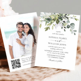 Elegante Waterverf Eucalyptus foto QR bruiloft Kaart