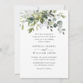 Elegante Waterverf Eucalyptus foto QR bruiloft Kaart (Voorkant)