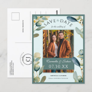 Elegante Waterverf Eucalyptus foto Sla de datum op Briefkaart