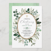Elegante Waterverf Eucalyptus Greenery Christening Kaart (Voorkant / Achterkant)