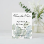 Elegante waterverf eucalyptus groen bruiloft save the date (Staand voorkant)