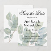 Elegante waterverf eucalyptus groen bruiloft save the date (Voorkant / Achterkant)