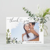 Elegante Waterverf Eucalyptus groen FOTO Bedankkaart (Staand voorkant)