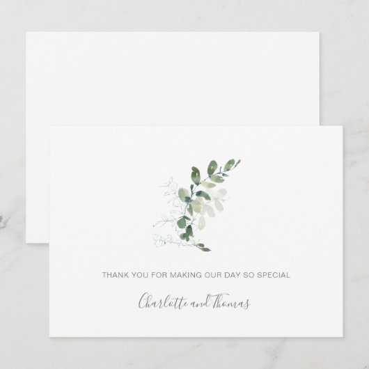 Elegante waterverf Eucalyptus groen Huwelijk Bedankkaart (Voorkant / Achterkant)