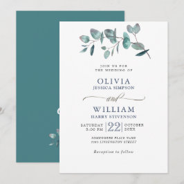 Elegante Waterverf Eucalyptus Groene Huwelijk Kaart