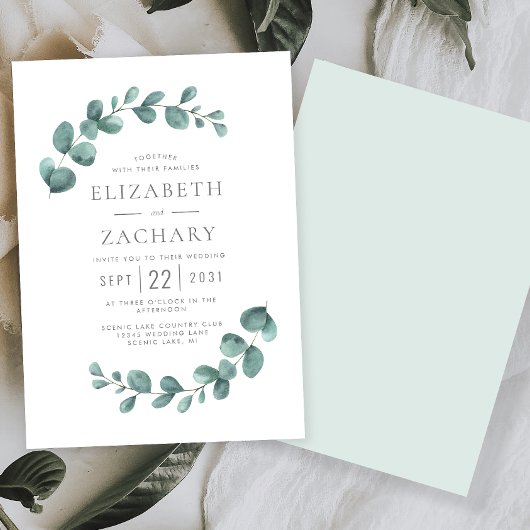 Elegante Waterverf Eucalyptus Groene Huwelijk Kaart