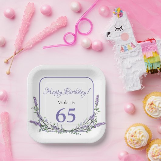 Elegante waterverf eucalyptus lavendelverjaardag papieren bordje (Feest)