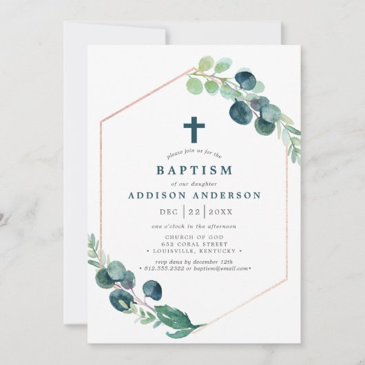 Elegante Waterverf Eucalyptus met kruisdoop Kaart (Voorkant)
