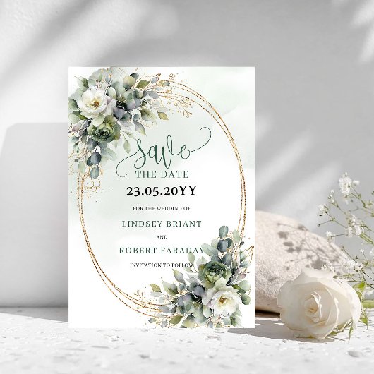 Elegante Waterverf Eucalyptus Save The Date Kaart