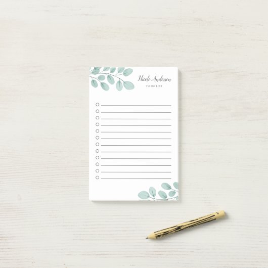 Elegante Waterverf Eucalyptus to-do lijst Post-it® Notes (Op bureau)
