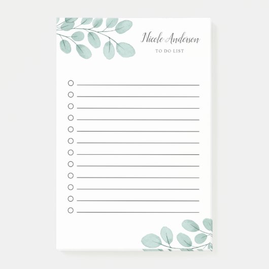 Elegante Waterverf Eucalyptus to-do lijst Post-it® Notes (Voorkant)