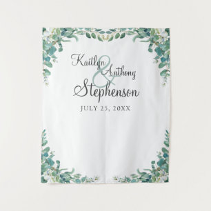 Elegante Waterverf Eucalyptus Trouwfotohokje Wandkleed