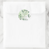 Elegante Waterverf Eucalyptus Trouwnamen Ronde Sticker (Tas)