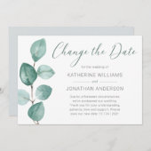 Elegante Waterverf Eucalyptus Wijzig de datum Aankondiging (Voorkant / Achterkant)