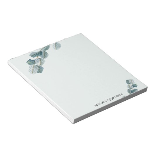 elegante waterverf eucalyptusbladeren groen notitieblok (Schuin)