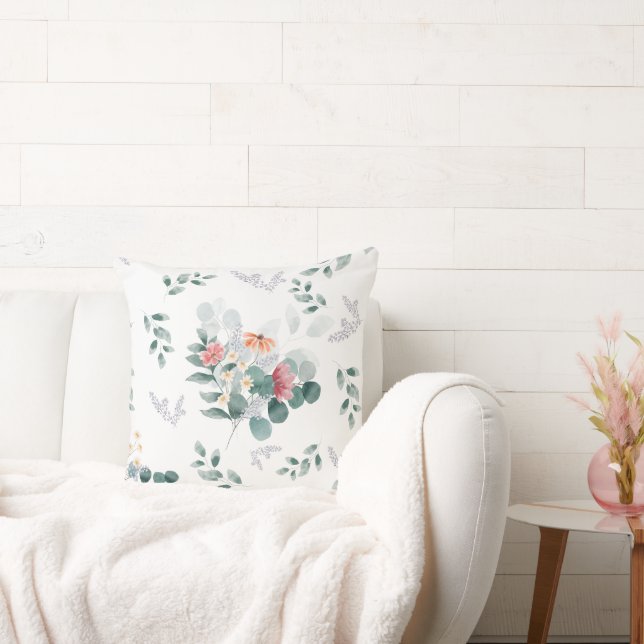 Elegante waterverf eucalyptusbladeren kussen (Bank)