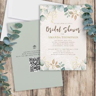 Elegante Waterverf Eucalyptusloof QR-code Kaart