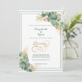 Elegante waterverf Eucalyptusplanten Gouden filigr Kaart (Staand voorkant)