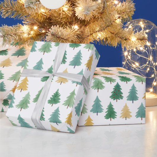 Elegante Waterverf Evergreen Forest Christmas Cadeaupapier (Feestdagen)