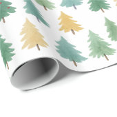 Elegante Waterverf Evergreen Forest Christmas Cadeaupapier (Rol Hoek)