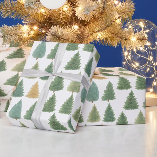 Elegante Waterverf Evergreen Forest kerstcadeau Cadeaupapier (Feestdagen)