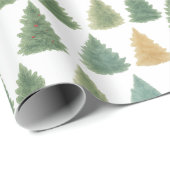 Elegante Waterverf Evergreen Forest kerstcadeau Cadeaupapier (Rol Hoek)