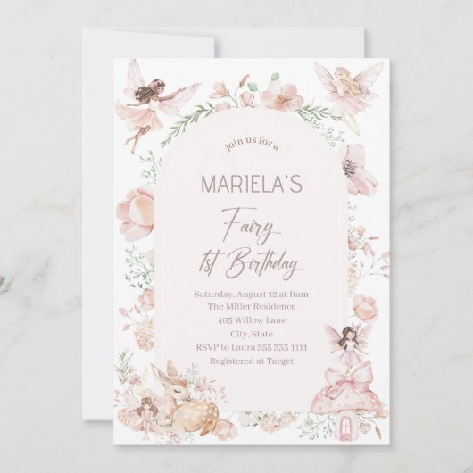 Elegante Waterverf Fairy Eerste Verjaardag Baby Sh Kaart (Voorkant)