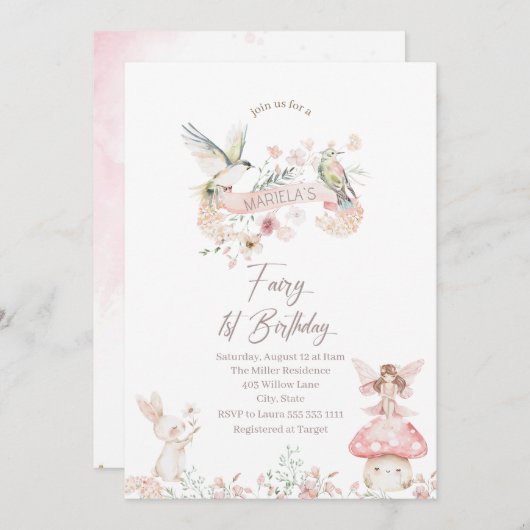 Elegante Waterverf Fairy Eerste Verjaardag Baby Sh Kaart (Voorkant / Achterkant)
