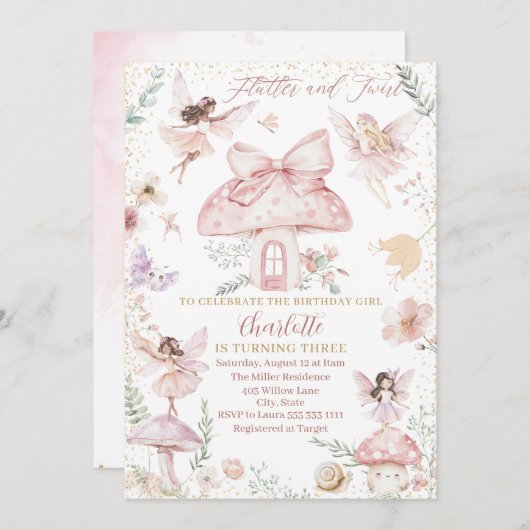 Elegante Waterverf Fairy wordt drie jaar Kaart (Voorkant / Achterkant)