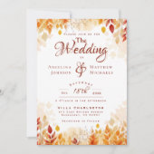 Elegante Waterverf Fall verlaat rustieke bruiloft Kaart (Voorkant)