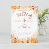 Elegante Waterverf Fall verlaat rustieke bruiloft Kaart (Staand voorkant)