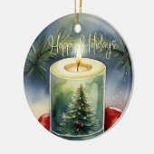 Elegante Waterverf Feestelijke Kerstboom Kaars Keramisch Ornament (Links)
