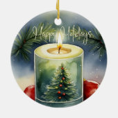 Elegante Waterverf Feestelijke Kerstboom Kaars Keramisch Ornament (Achterkant)