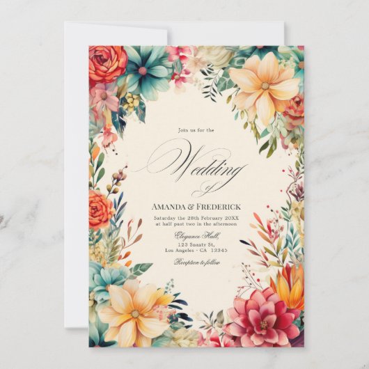 Elegante Waterverf Fiesta bruiloft met QR-code Kaart (Voorkant)